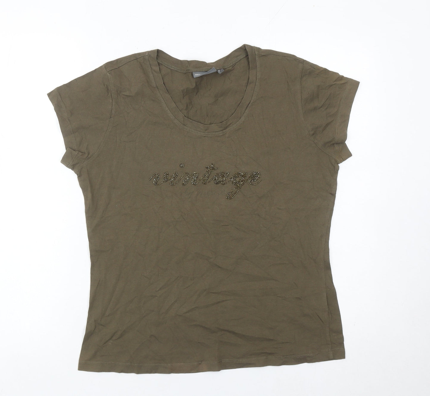 Mexx Women’s Brown Scoop Neck Beaded Vintage T-Shirt Size XL