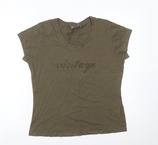 Mexx Women’s Brown Scoop Neck Beaded Vintage T-Shirt Size XL