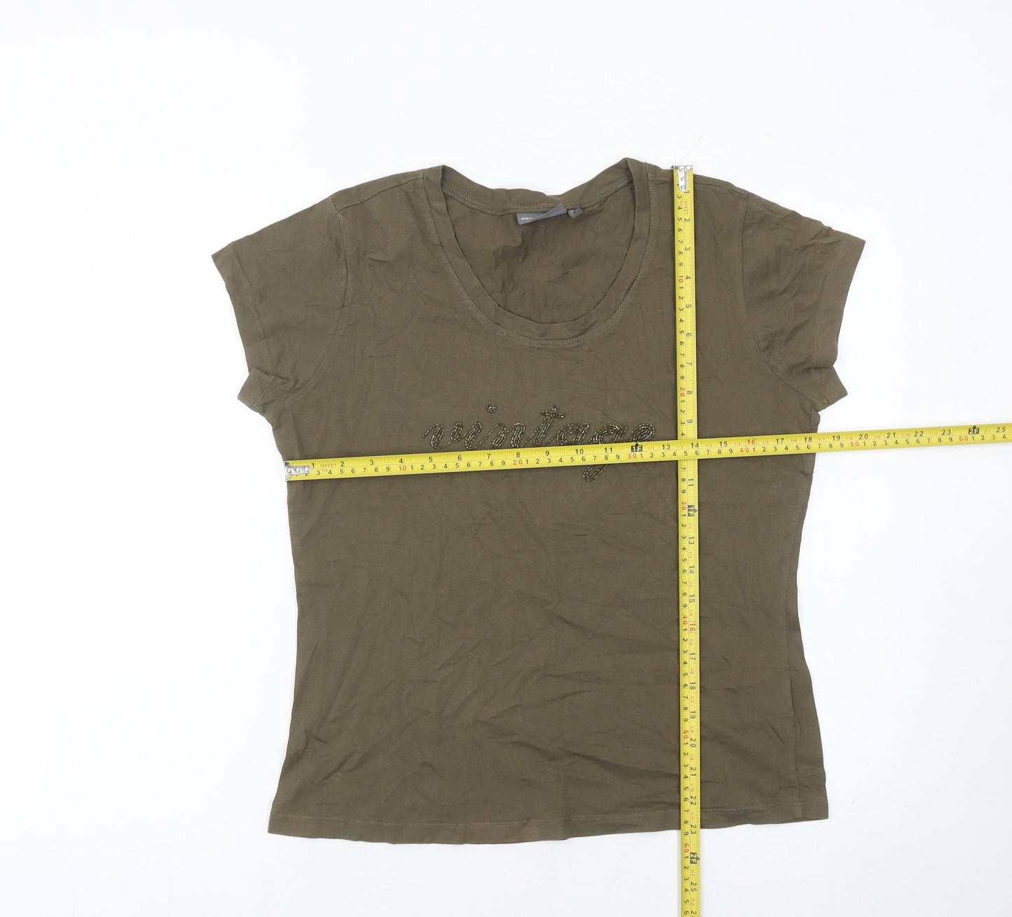 Mexx Women’s Brown Scoop Neck Beaded Vintage T-Shirt Size XL