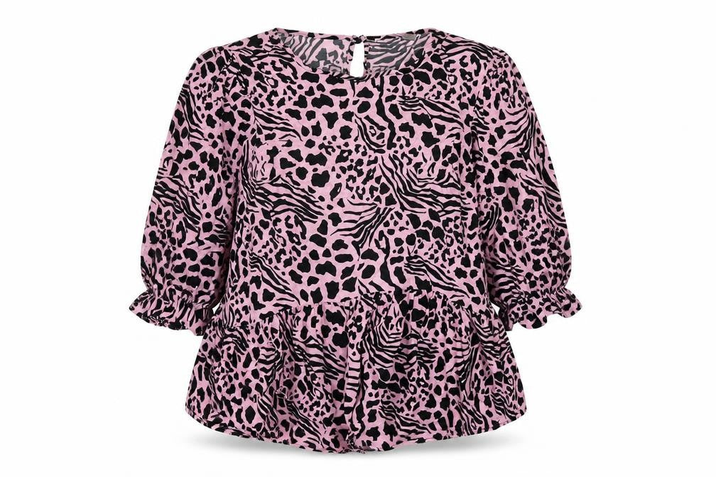 George Women’s Pink Animal Print Blouse Size 18 Tunic Style Puff Sleeve