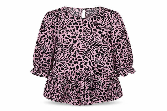 George Women’s Pink Animal Print Blouse Size 18 Tunic Style Puff Sleeve