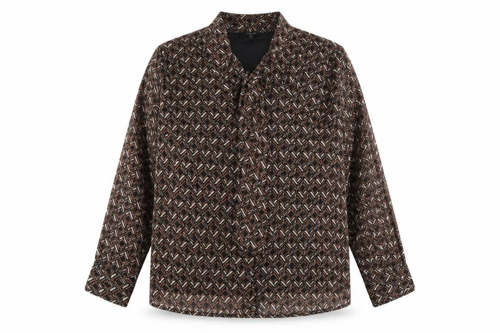 JD Williams Womens Brown Geometric Blouse Size 20 Collared Long Sleeve