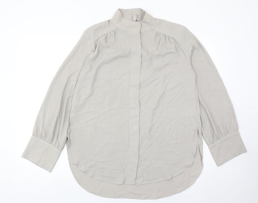 H&M Womens Grey XS Long Sleeve High Neck Blouse Polyester