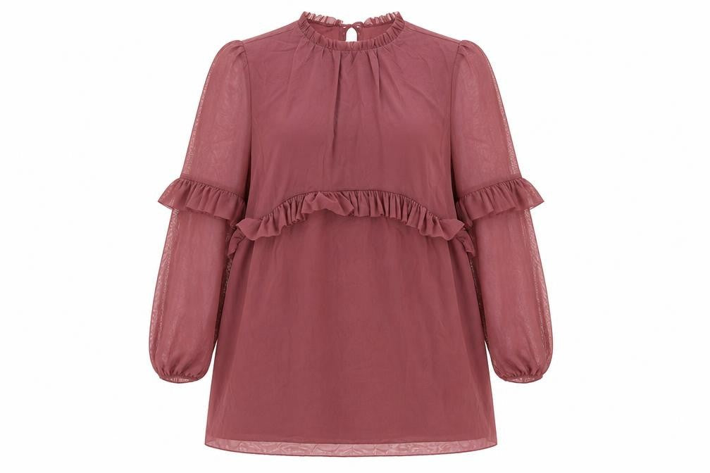 Marks & Spencer Women’s Petite Purple Shift Dress Size 14 Ruffle Long Sleeve