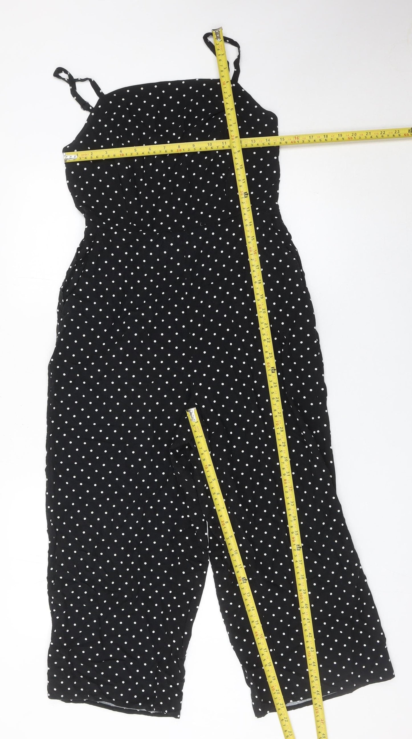 Old Navy Women Black Polka Dot Jumpsuit Size M Wide-Leg Sleeveless
