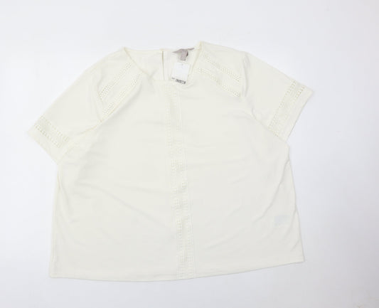 H&M Women Ivory Lace Trim Blouse Tunic Top XL Short Sleeve