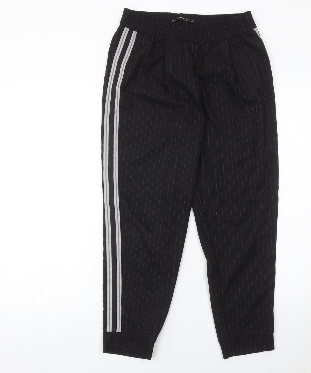 Zara Women Black XS Jogger Trousers Striped Casual Tapered