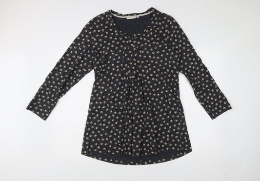 Adini Womens Black Floral Cotton Shift Dress L Long Sleeve