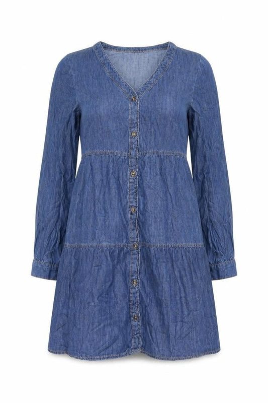 F&F Women’s Blue Denim Shirt Dress UK 6 Long Sleeve Casual
