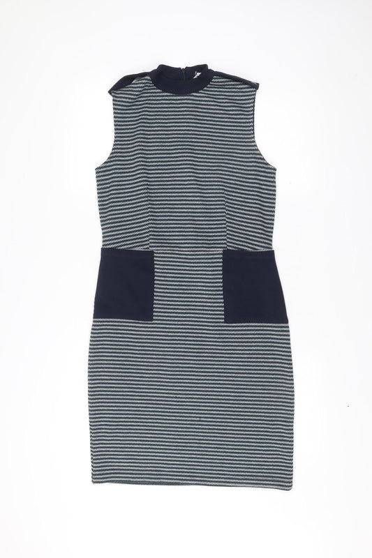 Tu Women Blue Stripe Shift Dress Size 8 Knee Length Sleeveless