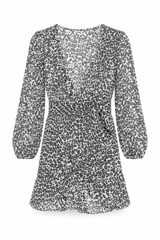 Kilibbi Women's Black Leopard Print Short A-Line Dress S