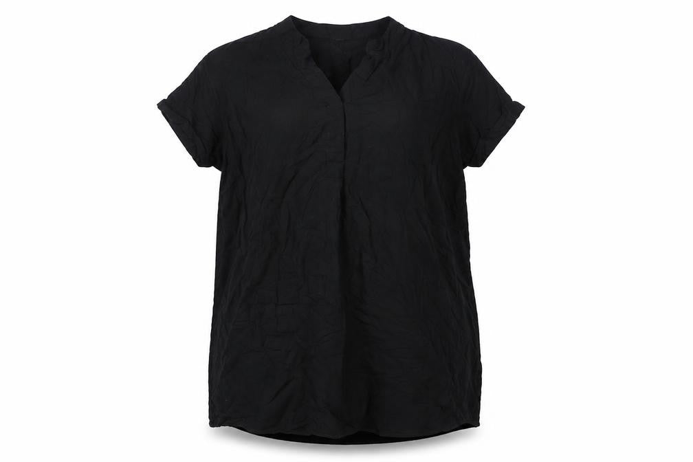 H&M Women Black Viscose Shift Dress Size 12 Short Sleeve V-Neck