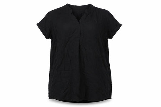 H&M Women Black Viscose Shift Dress Size 12 Short Sleeve V-Neck