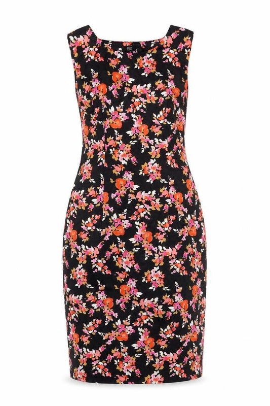F&F Womens Black Floral Sheath Dress Size 12 Sleeveless Scoop Neck