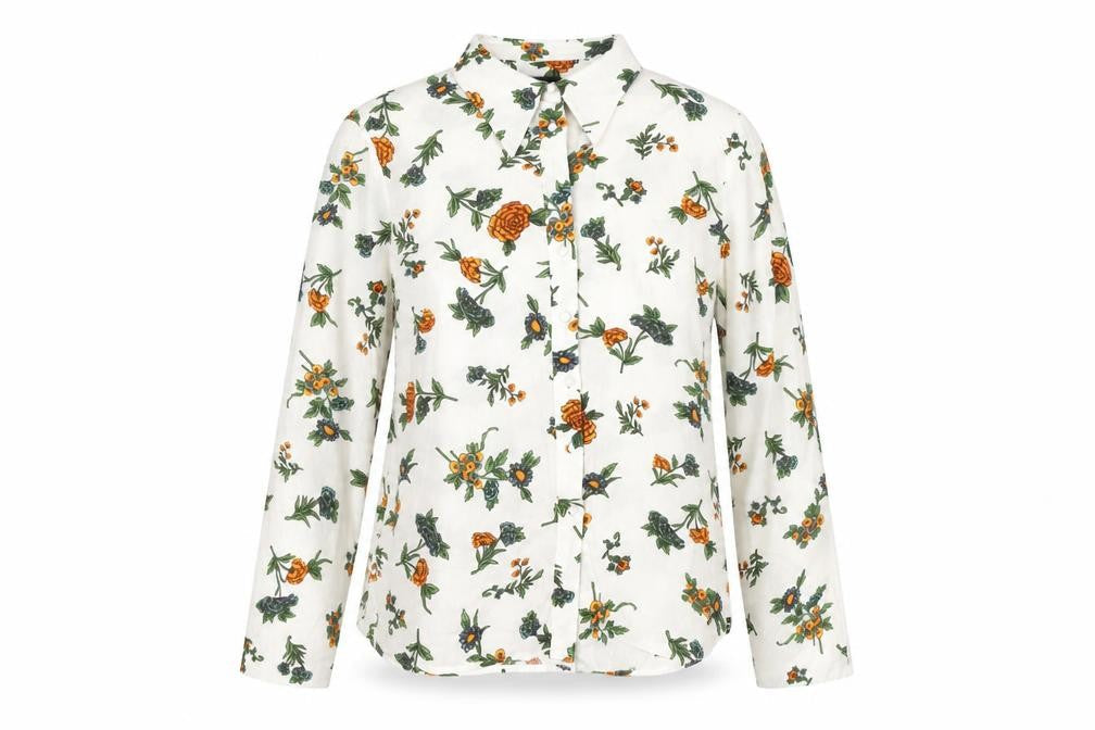Superdry Womens White Floral Button-Up Shirt UK 12 Long Sleeve