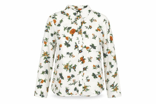 Superdry Womens White Floral Button-Up Shirt UK 12 Long Sleeve