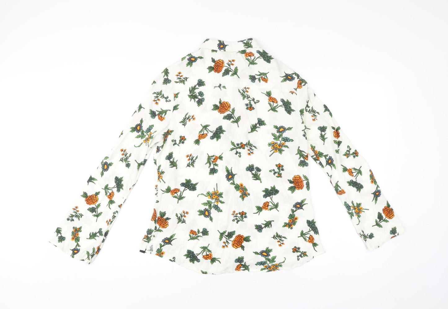 Superdry Womens White Floral Button-Up Shirt UK 12 Long Sleeve