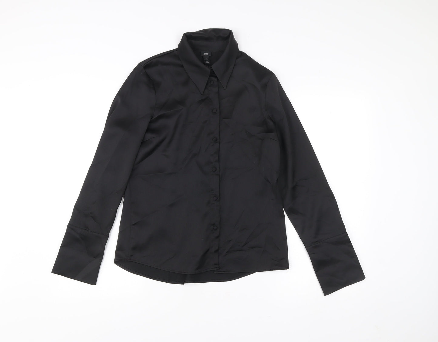 River Island Women’s Black Button-Up Long Sleeve Shirt Size 8 Polyester Workwear