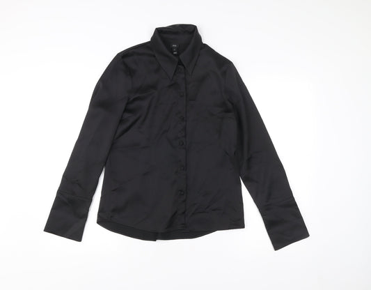 River Island Women’s Black Button-Up Long Sleeve Shirt Size 8 Polyester Workwear