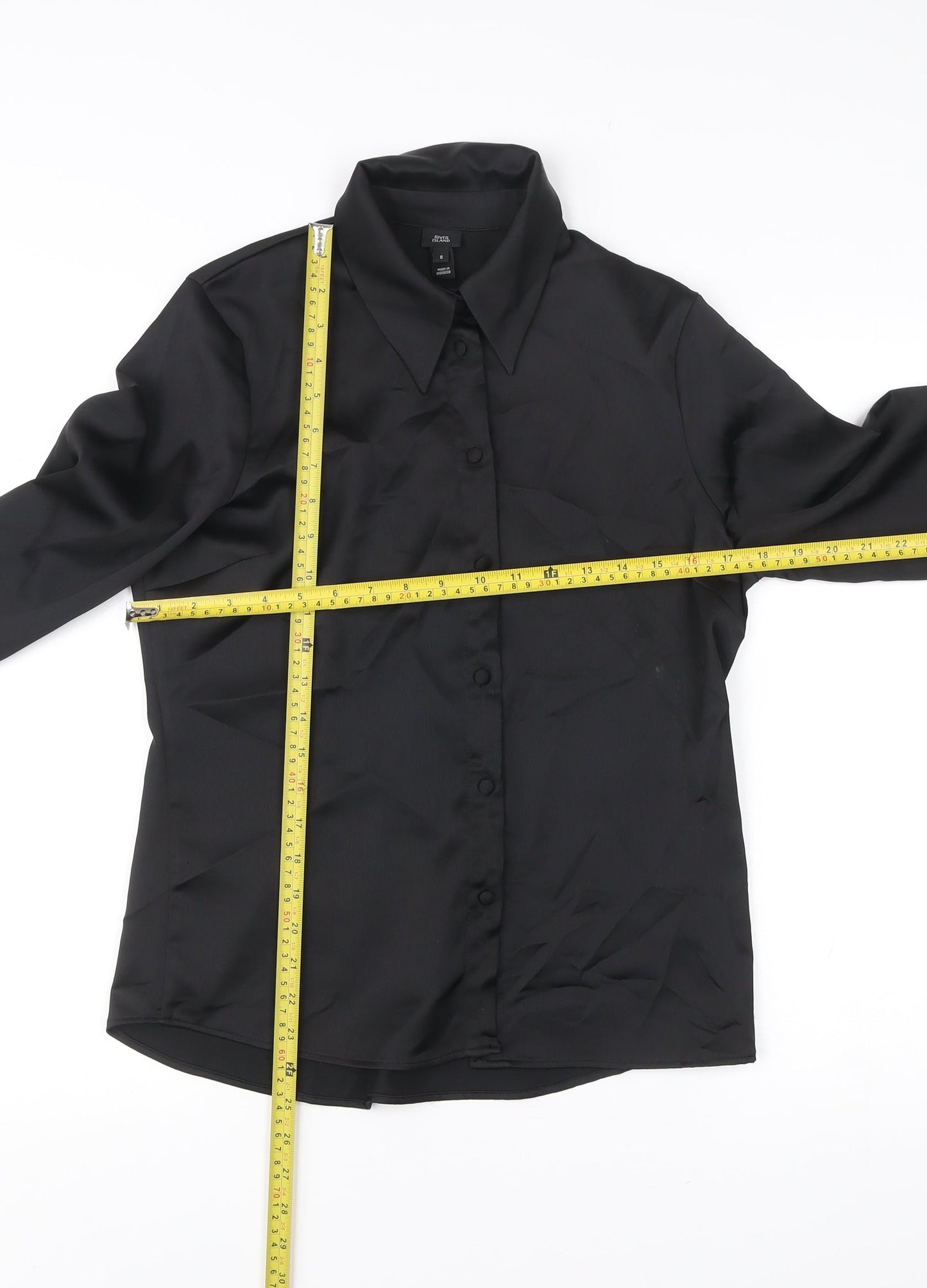 River Island Women’s Black Button-Up Long Sleeve Shirt Size 8 Polyester Workwear