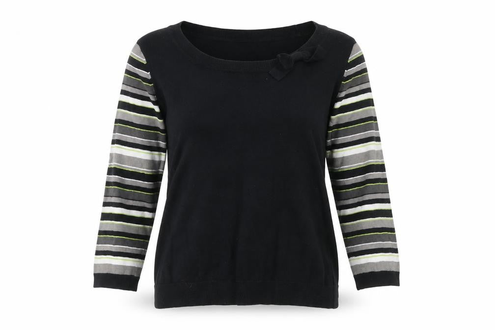 Laura Ashley Women’s Black Striped Jumper UK 12 Scoop Neck Pullover