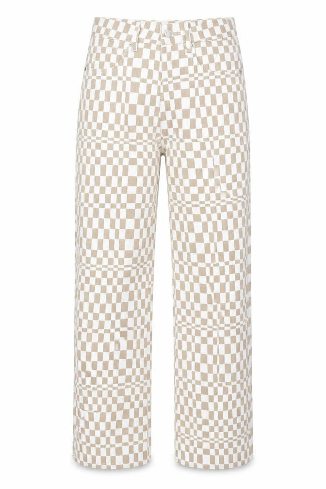 Twik Women’s Beige Check Straight Jeans Size 8 Regular Fit