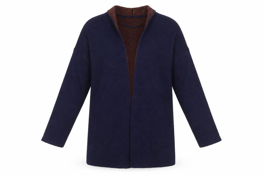 Bianco & Blu Men’s Blue Wool Acrylic Cardigan M Open Knit Long Sleeve