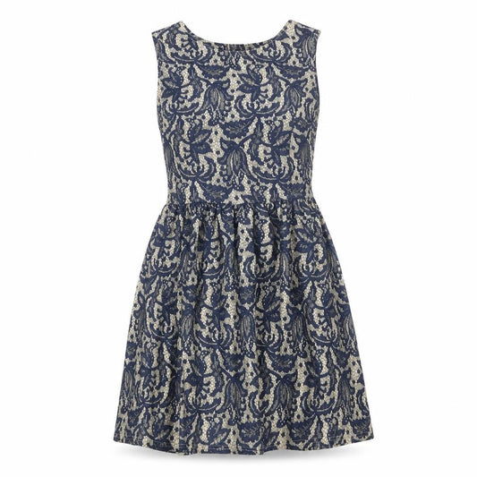 Front view of Atmosphere Women’s Blue Floral Lace Fit & Flare Sleeveless Dress UK 12