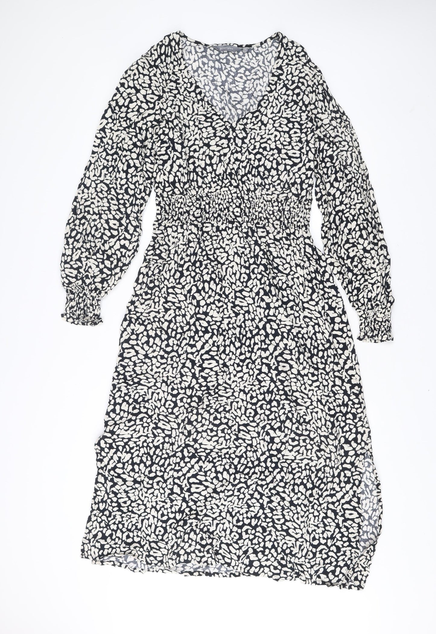 Principles Womens Black Animal Print Midi A-Line Dress Size 12