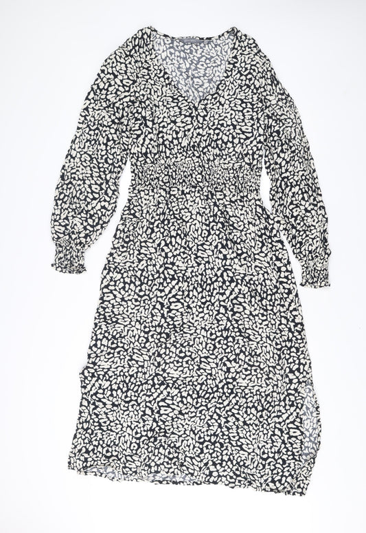 Principles Womens Black Animal Print Midi A-Line Dress Size 12
