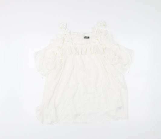 Quiz Women’s White Chiffon Tunic Blouse Size M Party Ruffle Strappy