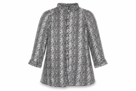 Front view of Papaya women’s grey animal print tunic blouse, size UK 18, long sleeve