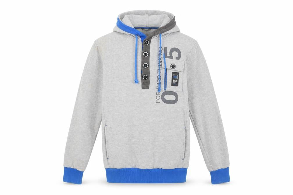 Crosshatch Men’s Grey Henley Hoodie L Long Sleeve Logo Casual