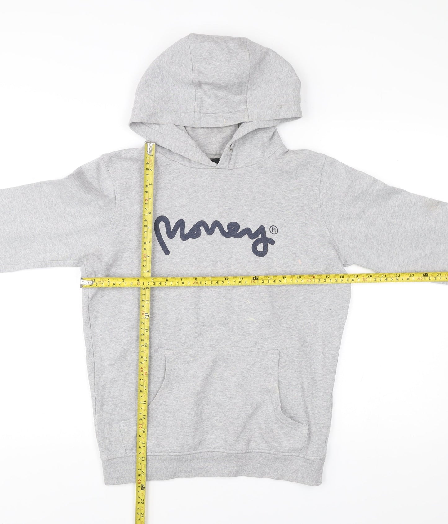 Money Boys Grey Pullover Hoodie 14-15 Years Logo Print Cotton Blend
