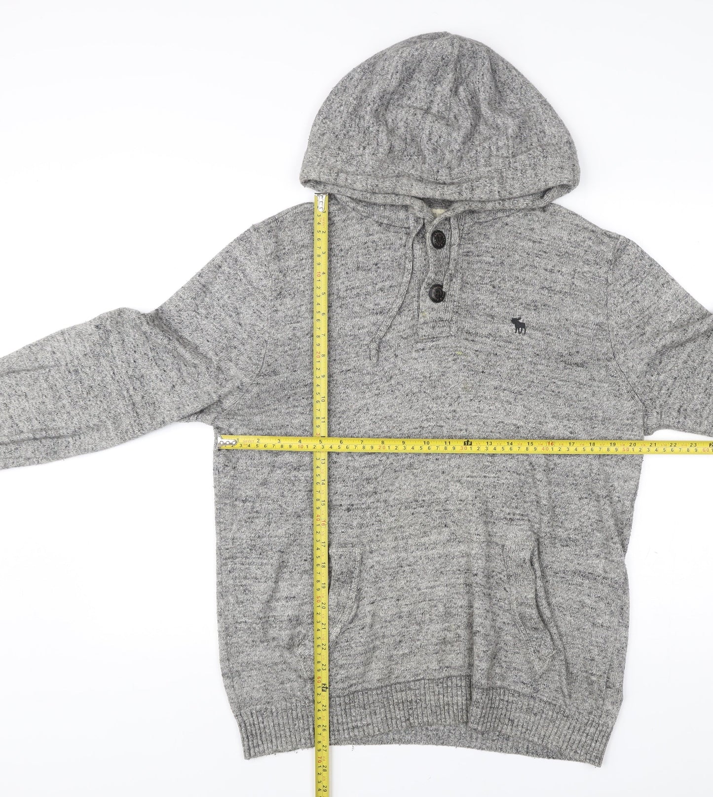 Abercrombie & Fitch Men’s Grey Henley Hoodie Medium Hooded Knit