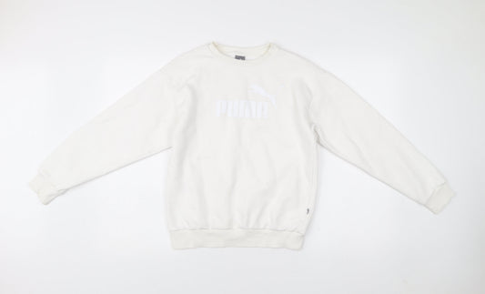 Puma Womens White XS Pullover Sweatshirt Crew Neck Logo Cotton Blend