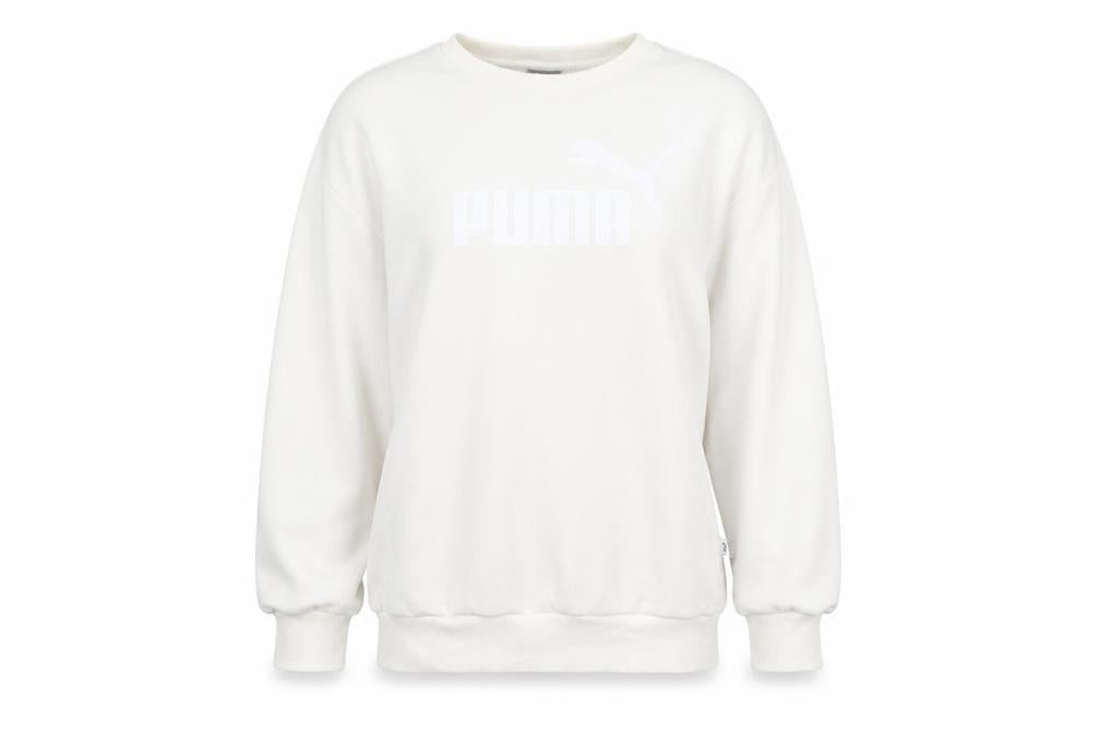 Puma Womens White XS Pullover Sweatshirt Crew Neck Logo Cotton Blend