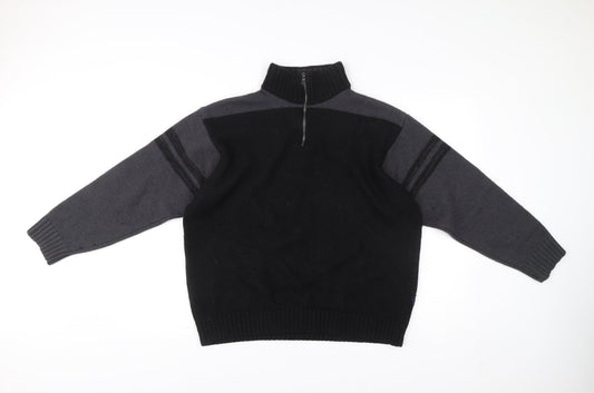 Tricot Marine Men’s Black Grey Wool Blend 1/4 Zip Mock Neck Sweatshirt XL