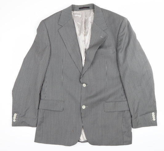 Desch Men Grey Pinstripe Wool Blazer Jacket 42R Classic Fit