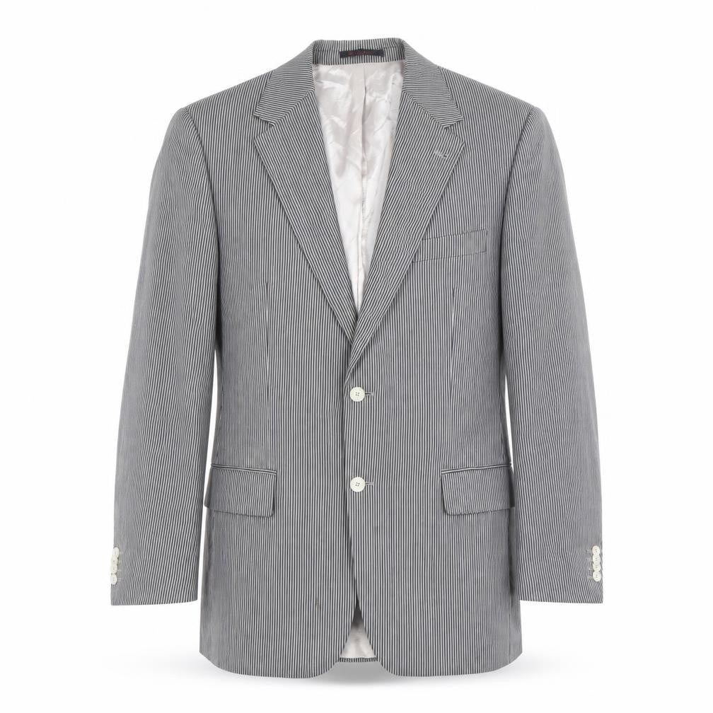 Desch Men Grey Pinstripe Wool Blazer Jacket 42R Classic Fit
