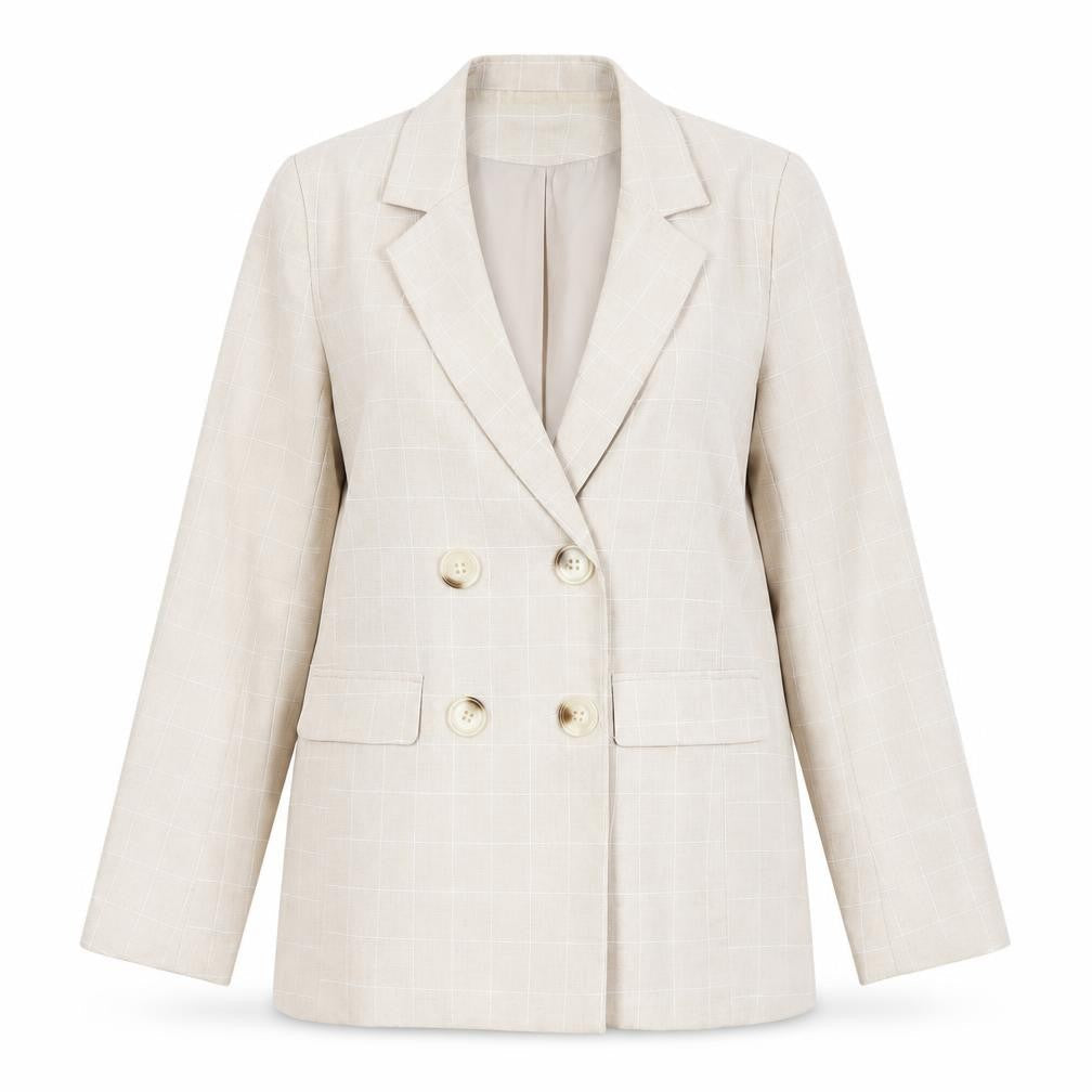 Nasty Gal Womens Beige Check Double Breasted Blazer Jacket Size 12