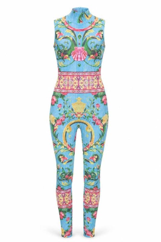 Front view of Fashion Nova Women’s XS Multicoloured Floral Mesh Catsuit Jumpsuit