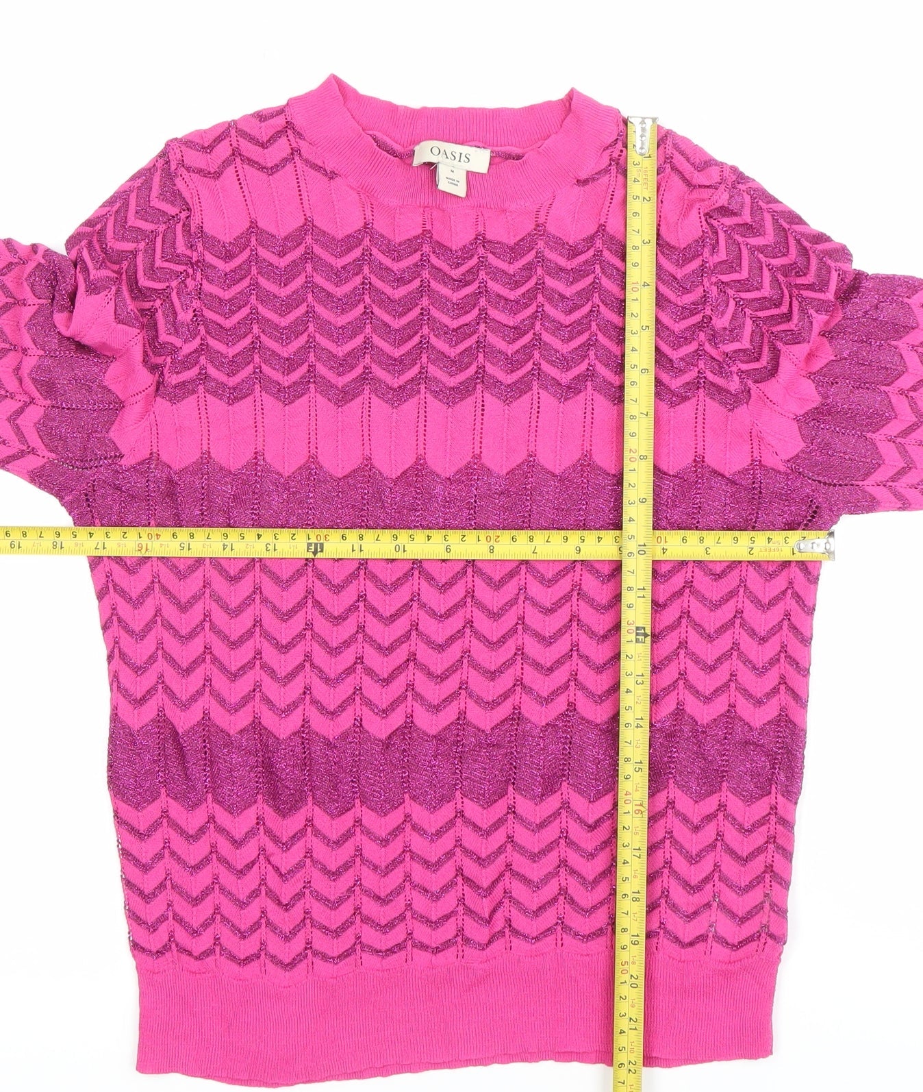 Oasis Women’s Pink Geometric Knit Pullover Jumper Size M