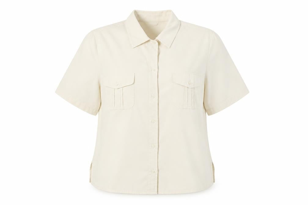 Barkertel Womens Ivory Button-Up Shirt Size 16 Short Sleeve Polyester