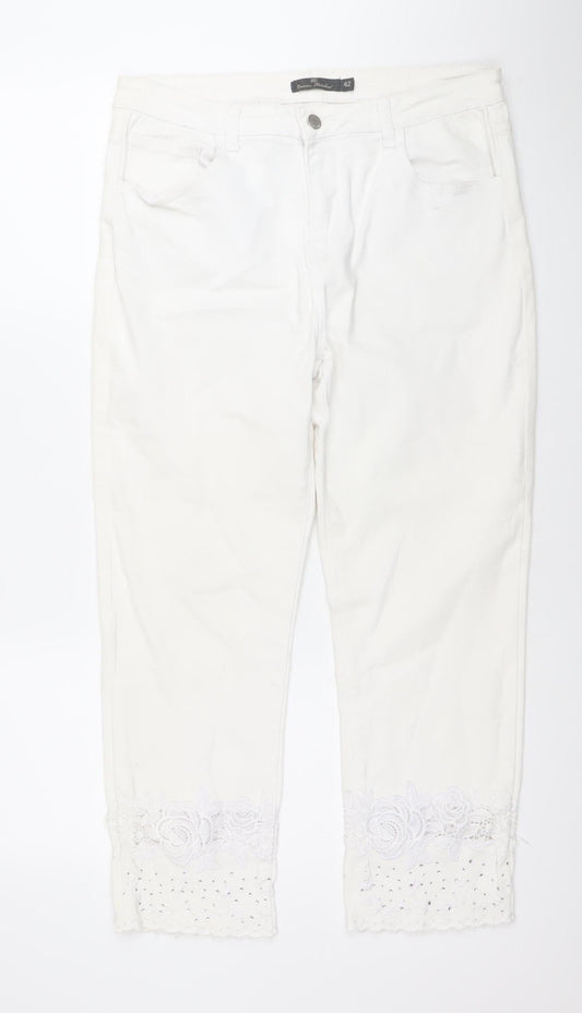 Comercio Abadland Womens White Lace Floral Skinny Jeans Size 14