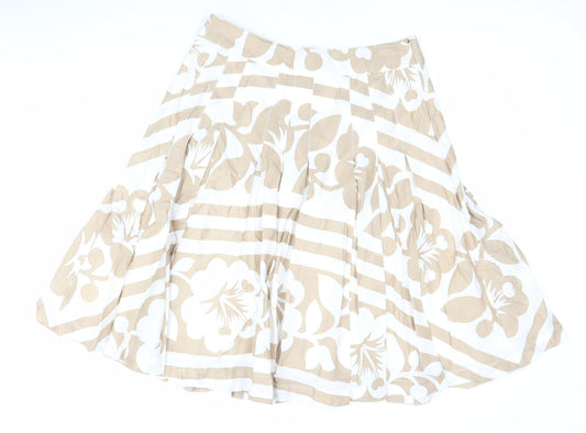 Frock & Frill Women’s Beige White Floral A-Line Cotton Skirt Size 12