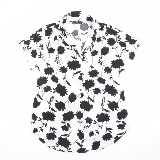Marks and Spencer Women's Black White Floral Button-Up Shirt S
