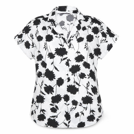 Marks and Spencer Women's Black White Floral Button-Up Shirt S