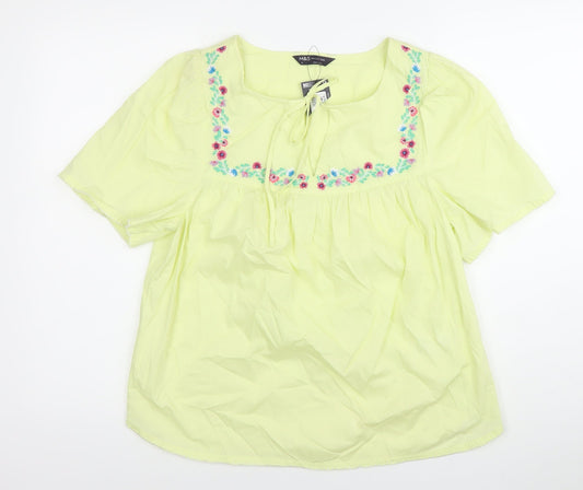 Marks and Spencer Womens Yellow Embroidered Tunic Blouse Size 8