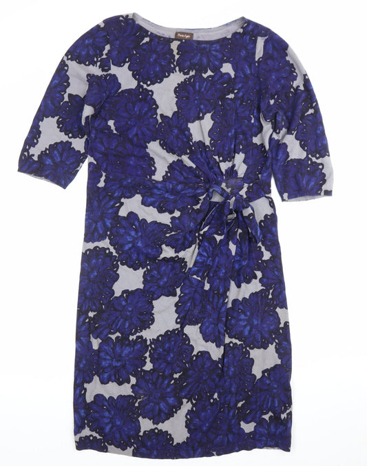 Phase Eight Womens Blue Floral Cotton Sheath Dress Size 12